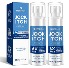 Hermon Jock Itch Spray bottle in hand for easy, targeted application.