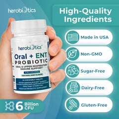 Herobiotics tablets on a vanity for easy daily routine.