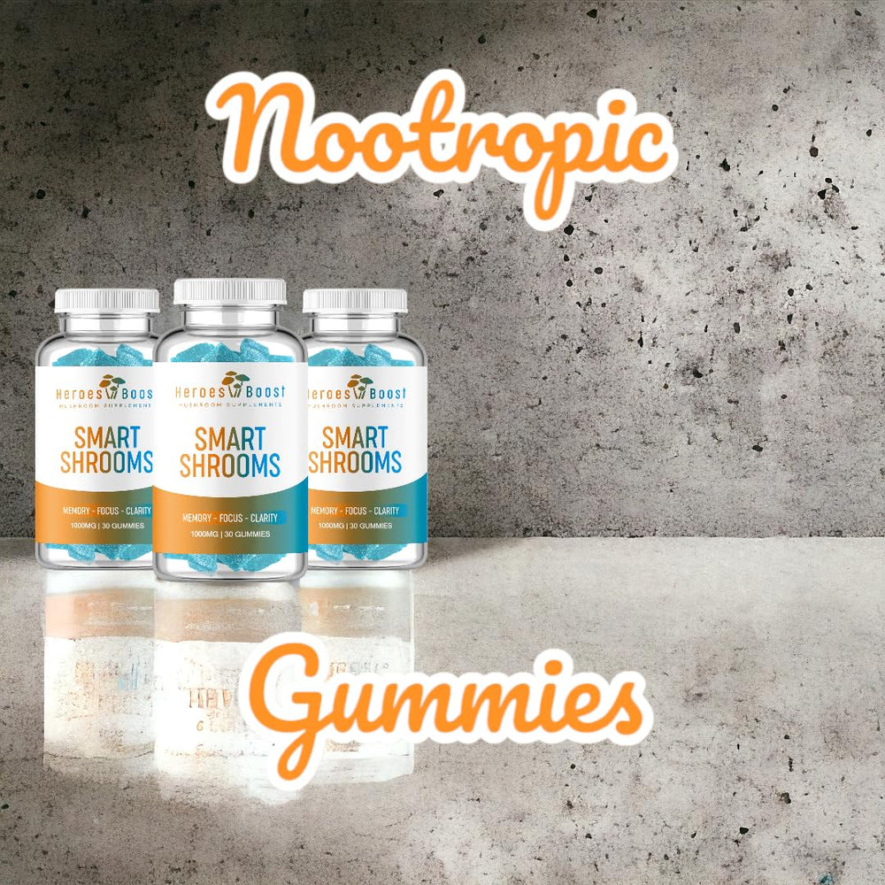 Heroes Boost Smart Shrooms bottle with USA-made GMP certified badge