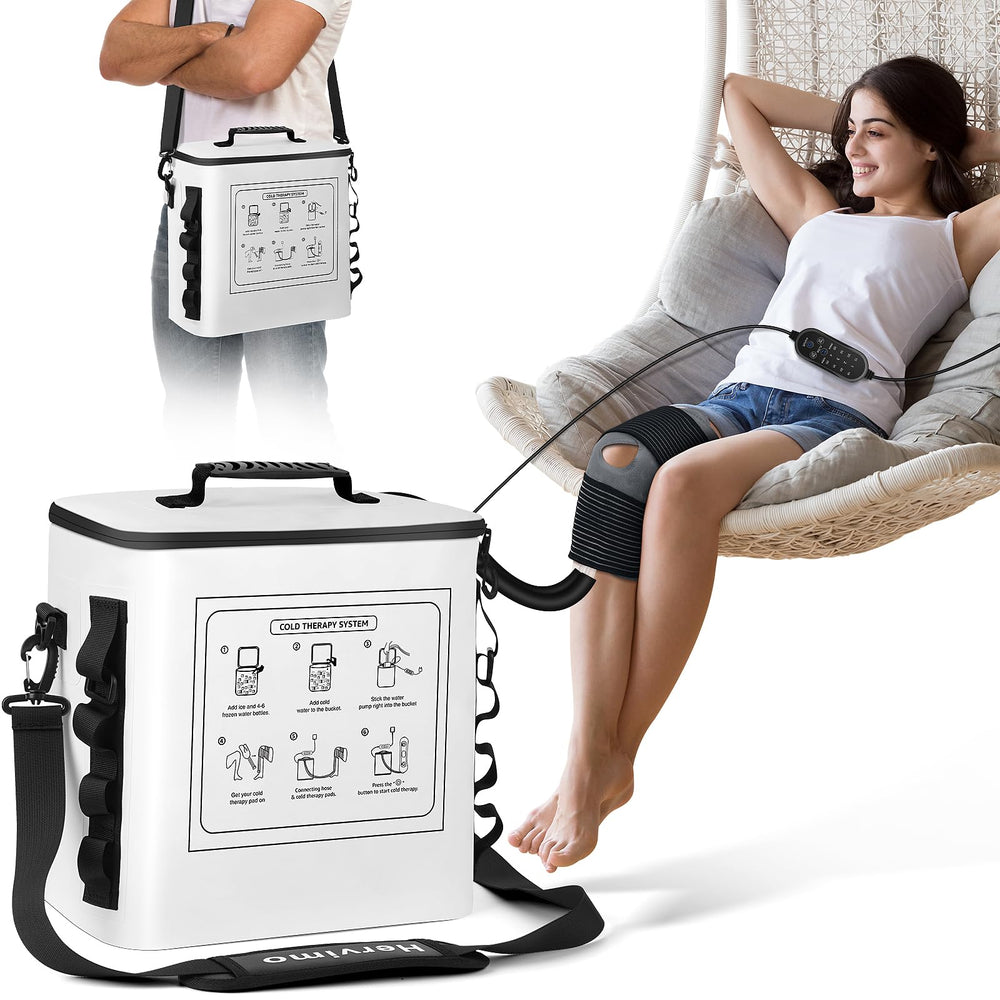 Hervimo portable knee ice machine enabling at-home recovery with targeted cold therapy.