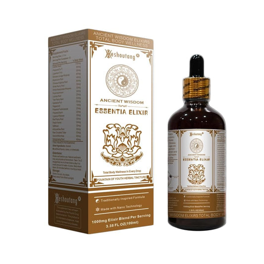 Heshoutang Essentia bottle-front view highlighting a natural wellness blend