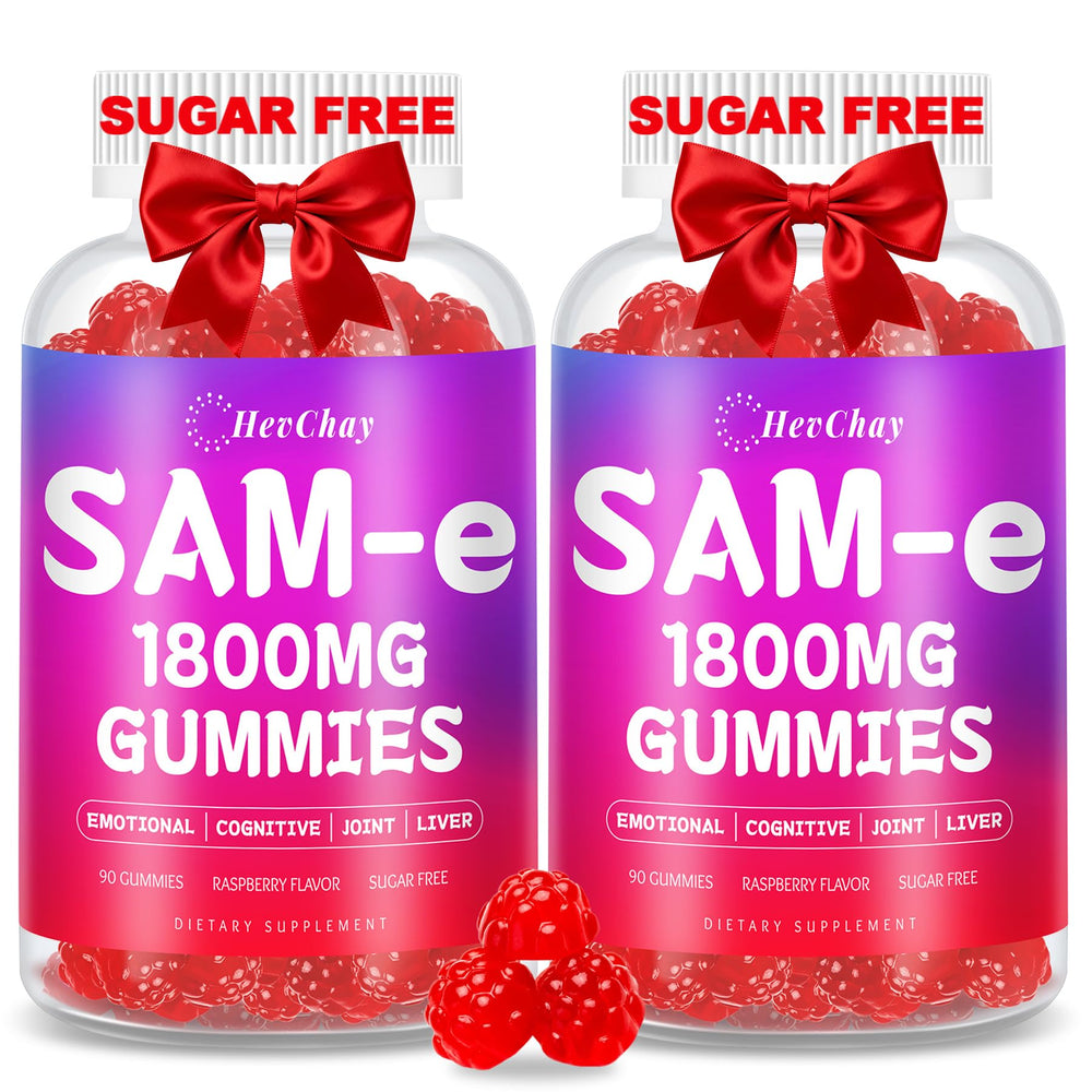 HevChay SAM-e gummies bottle showing high-absorption formula for daily mood balance.
