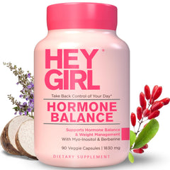 Hey Girl Nutrition hormone balance bottle in a bright setting suggesting cycle wellness
