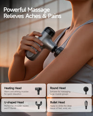 HeyChy Mini Massage Gun with 4 attachments enables varied massage types.
