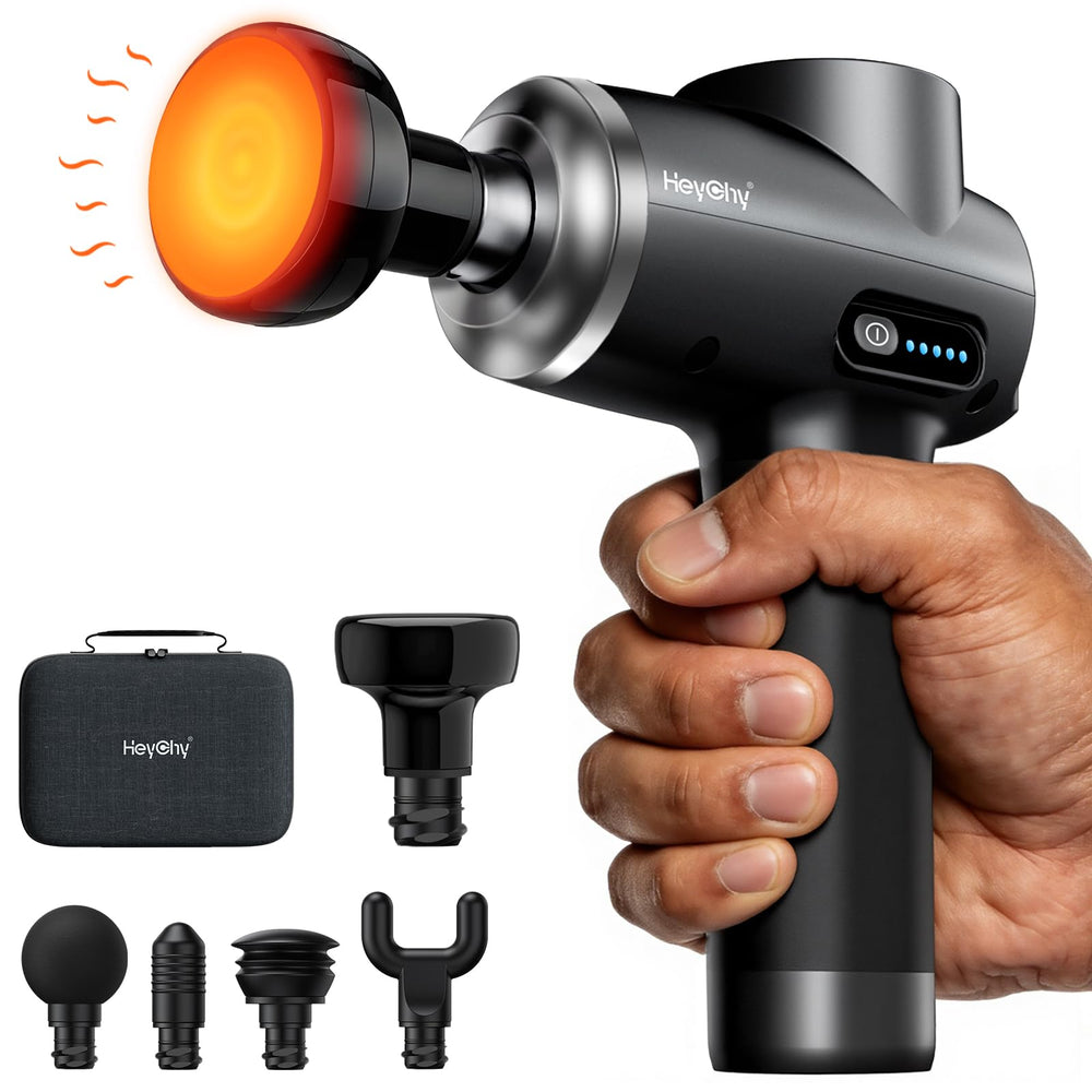 Heychy Professional Massage Gun with Heat shown for post-workout recovery