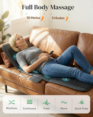 Heycool full body massage mat side view highlighting heat pads and compact design
