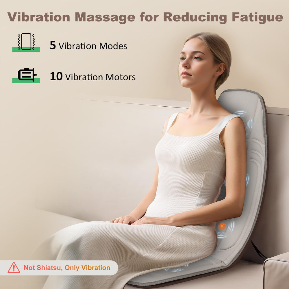 Heycool Vibration Back Massager shows heat levels for personalized warmth.
