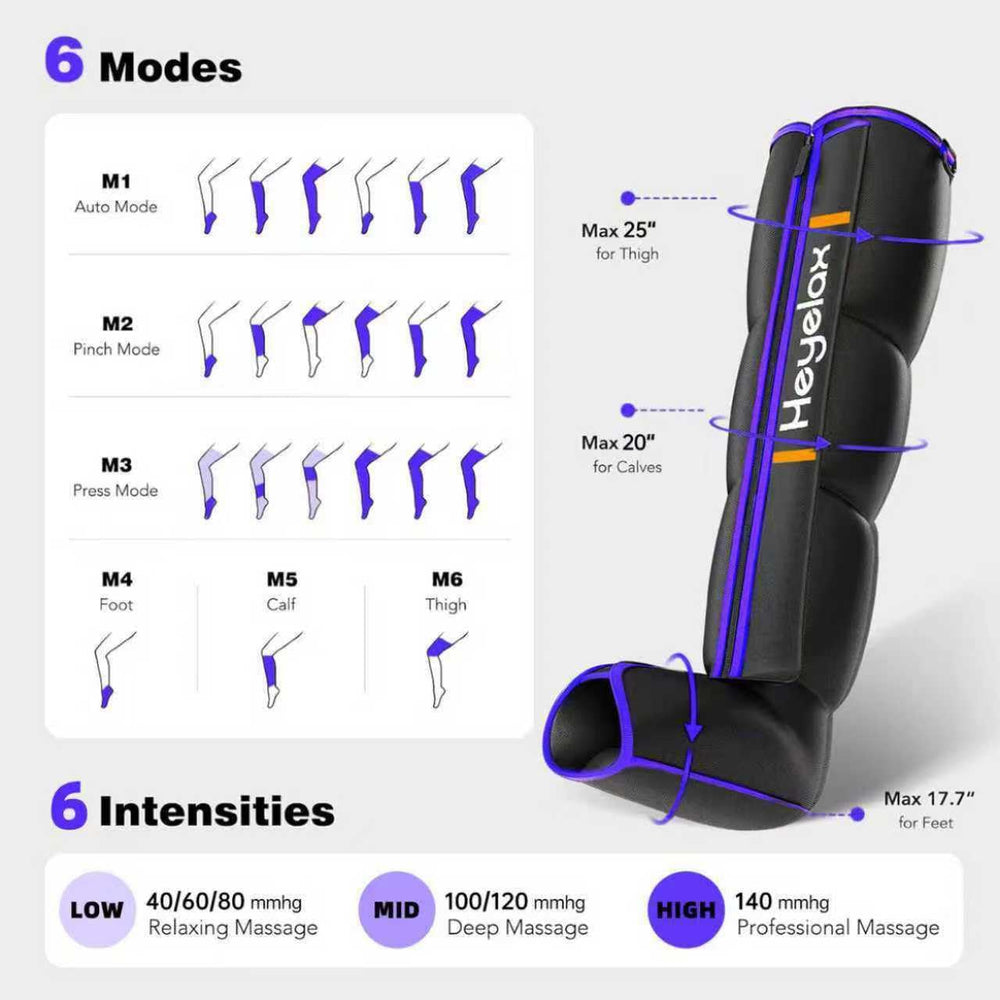 Heyelax leg massager included premium fitness bag for portable use.