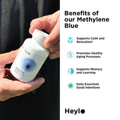 Heylo Health Methylene Blue capsules science-backed formula closeup.