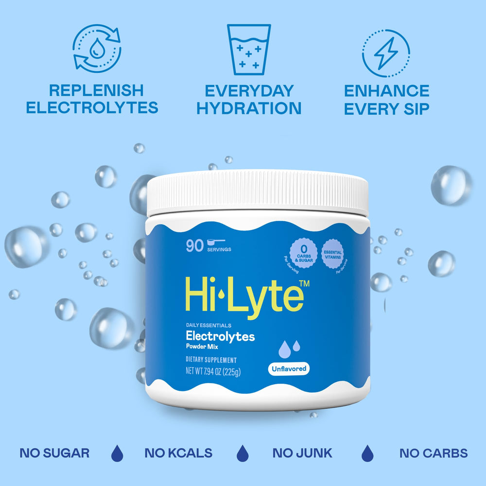 Hi-Lyte dissolving powder in water for fast hydration after workouts.
