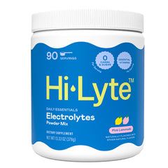 Hi-Lyte electrolyte powder tub label highlights keto-friendly hydration.