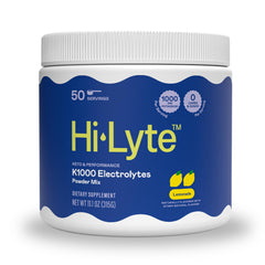 Hi-Lyte Keto K1000 Lemonade tub label highlights keto hydration.