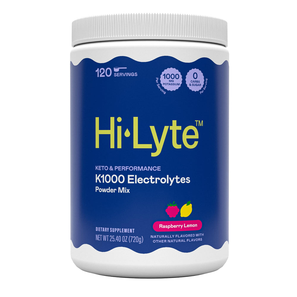 Hi-Lyte K1000 raspberry lemon powder for quick workout hydration.