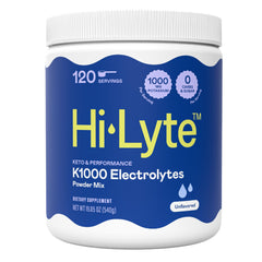 Hi-Lyte K1000 unflavored electrolyte powder bottle supports keto hydration