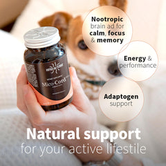 Capsules close-up from Mico-Cord bottle suitable for calm focus routines.