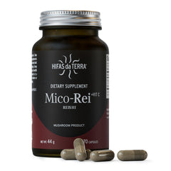 HIFAS DA TERRA Mico-Rei bottle with capsules for daily energy and immune support.