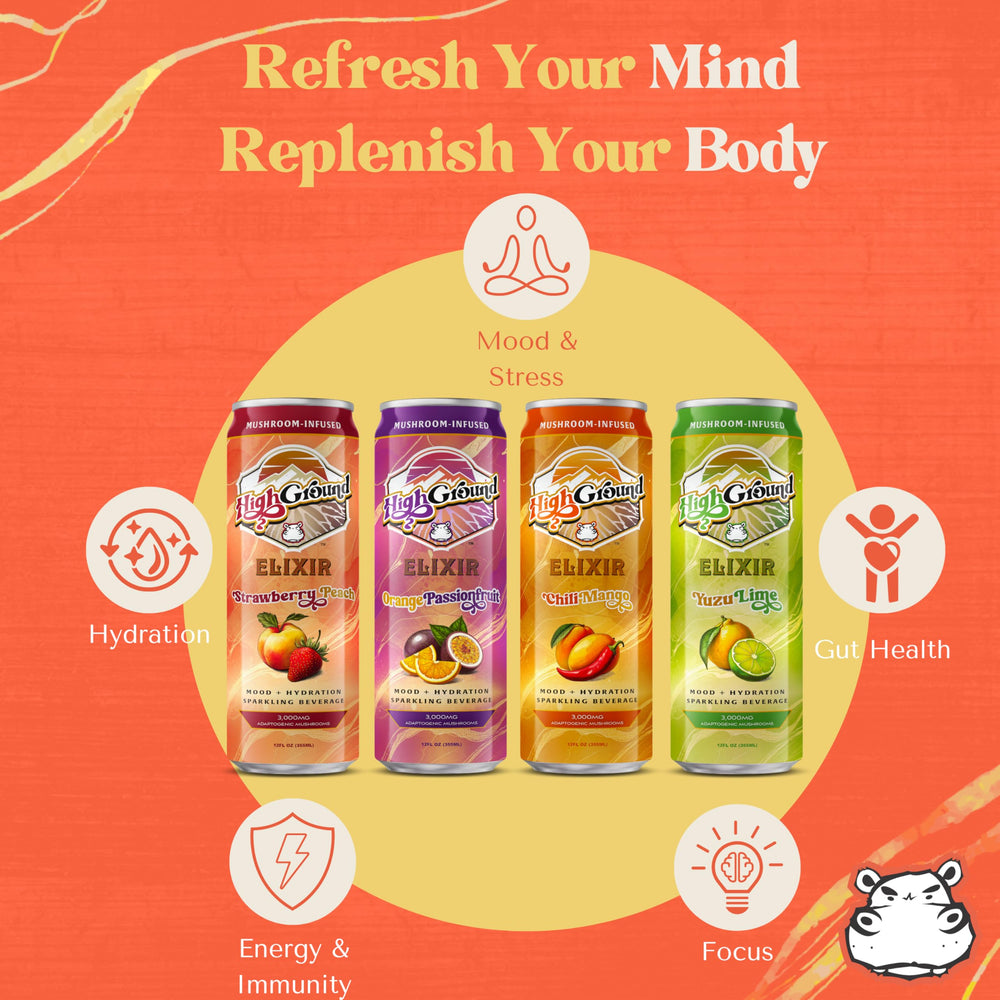 High Ground Elixir Cordyceps energy can hints at gentle, sustained vigor.