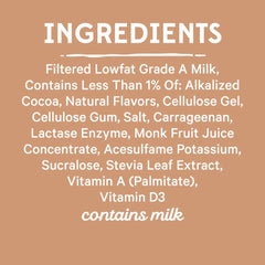 High Protein Chocolate Shake nutrition panel shows eight natural vitamins.