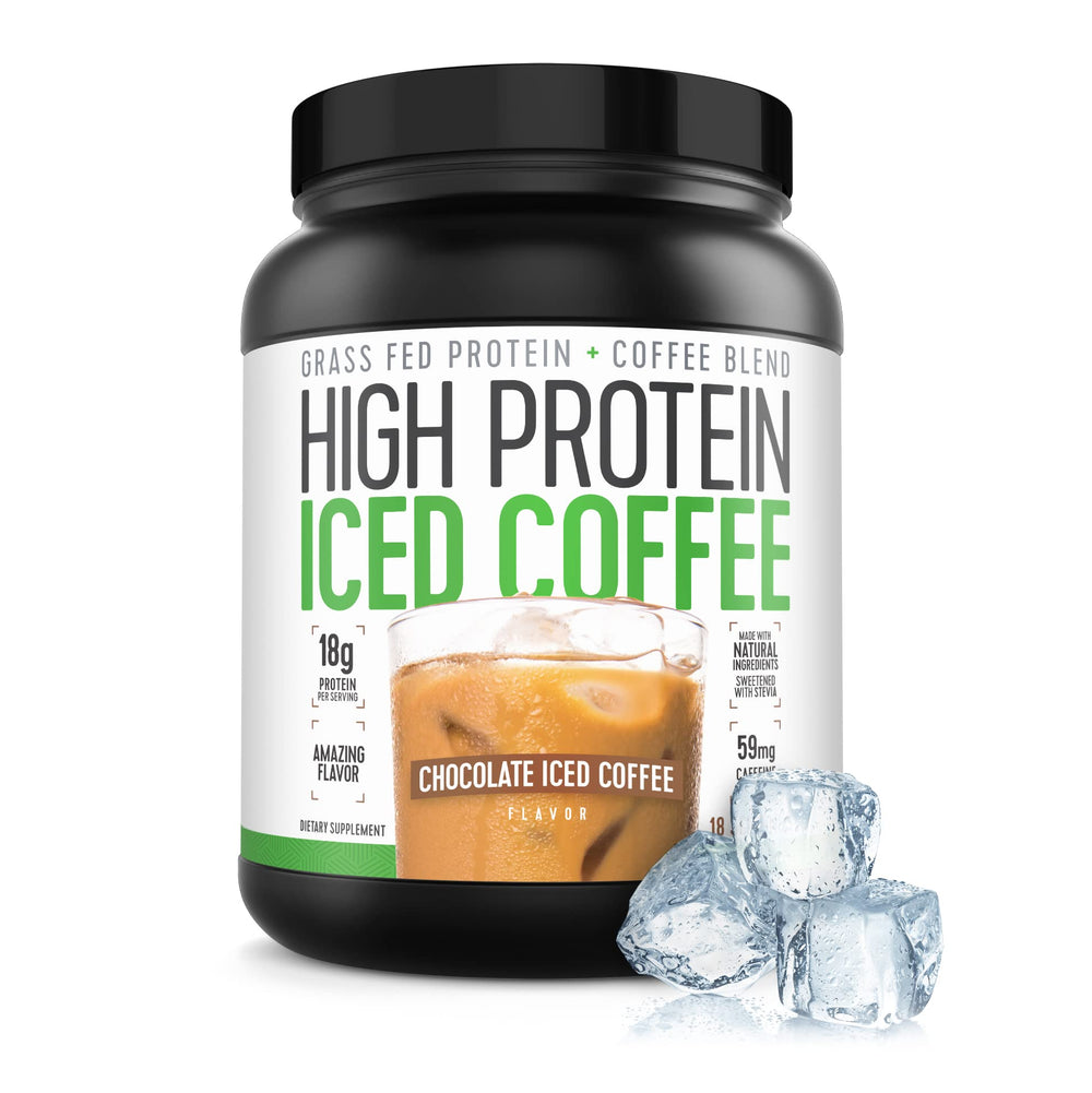 High Protein Iced Coffee bottle pour illustrating convenient on-the-go protein boost.