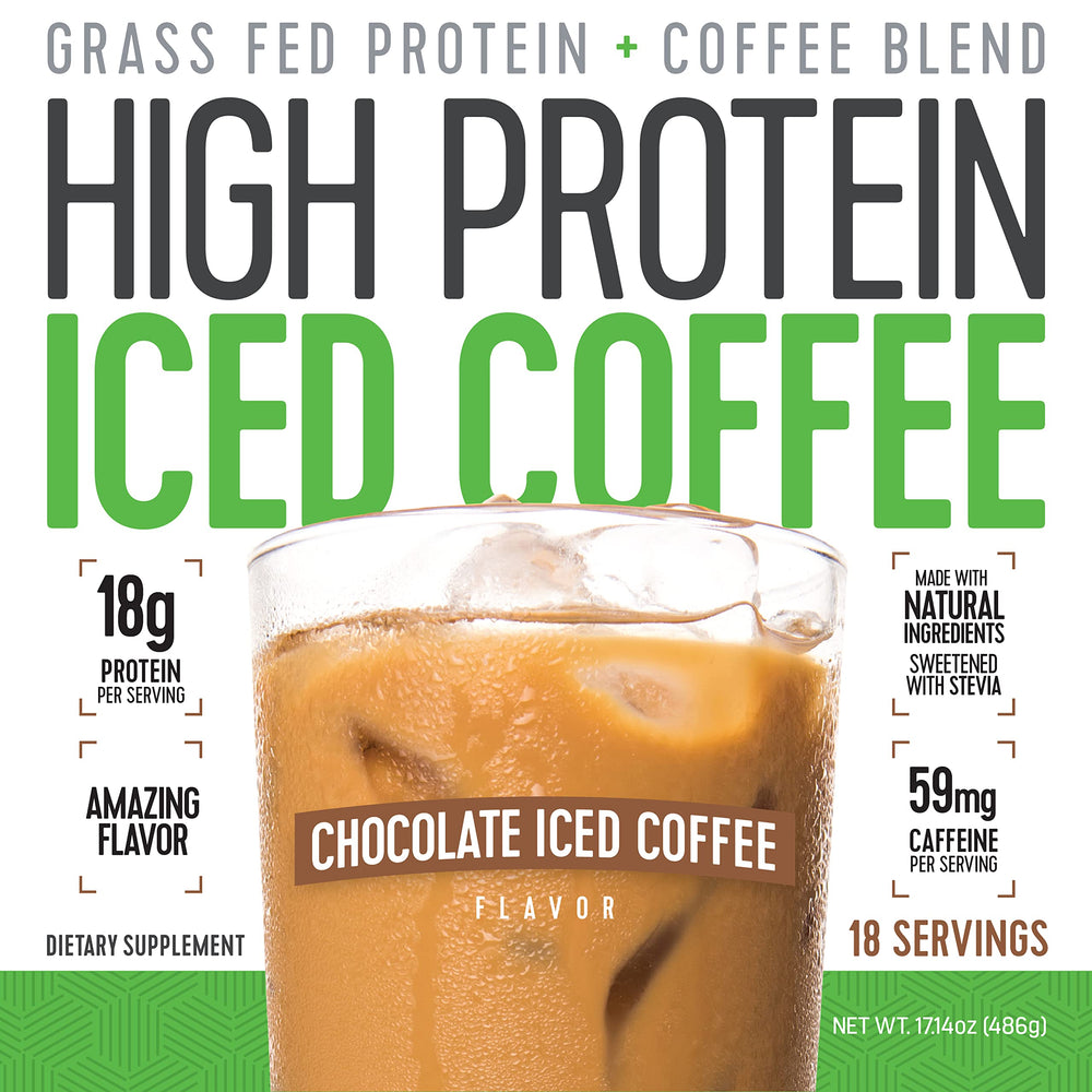 High Protein Iced Coffee cup with foam signals post-workout refuel potential.