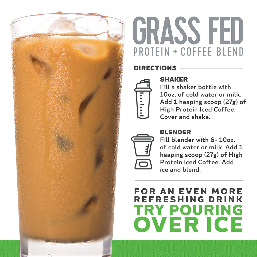 High Protein Iced Coffee Vanilla Latte glass reveals creamy texture and flavor