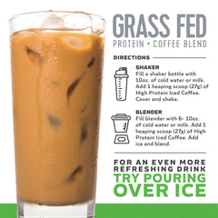 High Protein Iced Coffee Vanilla Latte glass reveals creamy texture and flavor