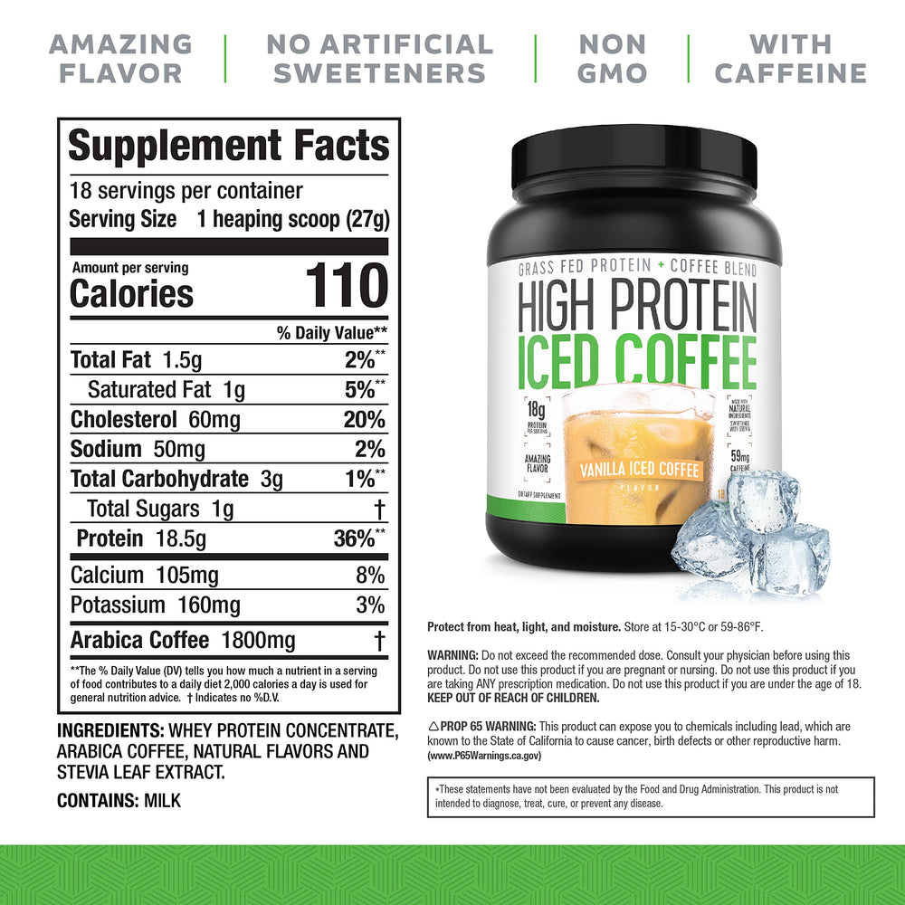 High Protein Iced Coffee Vanilla Latte pour showcases quick post-workout refreshment