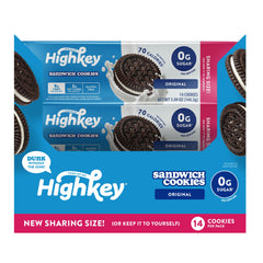 HighKey Keto Sandwich Cookies chocolate cream pack showcases gluten-free, zero-sugar indulgence.
