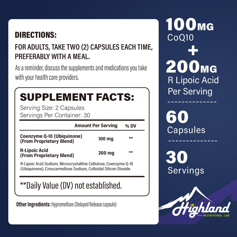 Serving setup for daily use of Highland Nutritional Lab CoQ10 with R-Lipoic Acid