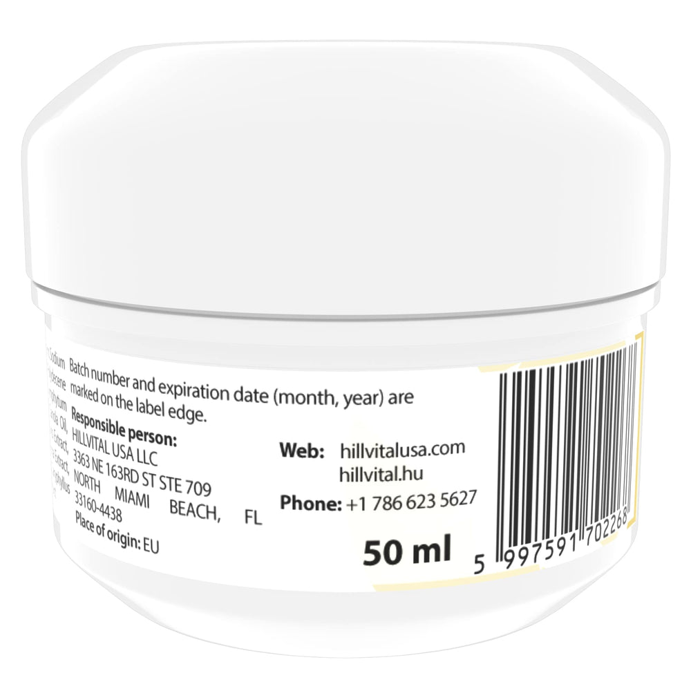 HillVital botanicals label highlighting chamomile and horse chestnut ingredients.