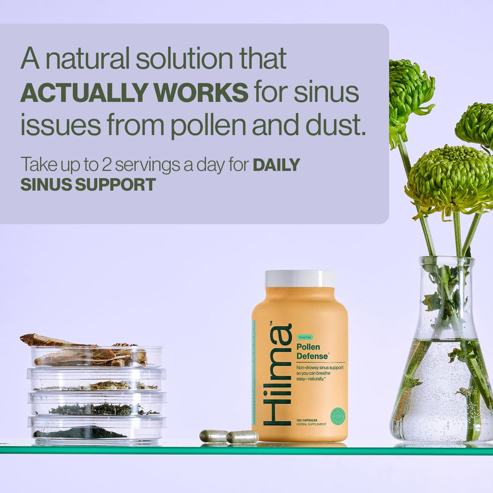 Hilma Natural Sinus Support label emphasizes clean ingredients and safety.