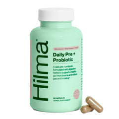 Hilma Pre and Probiotic bottle front with clean label for gut support