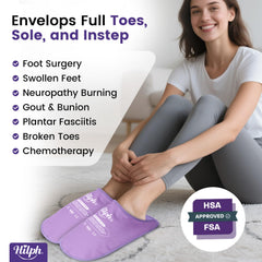 Hilph Foot Ice Pack Slippers provide 360-degree coverage for full-foot cooling across toes, arch, and heel.