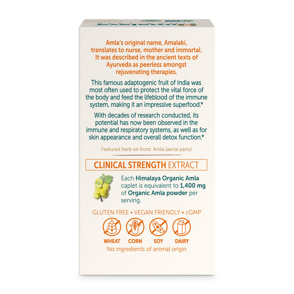 Himalaya Amla ingredients list close-up emphasizing organic plant-based components.