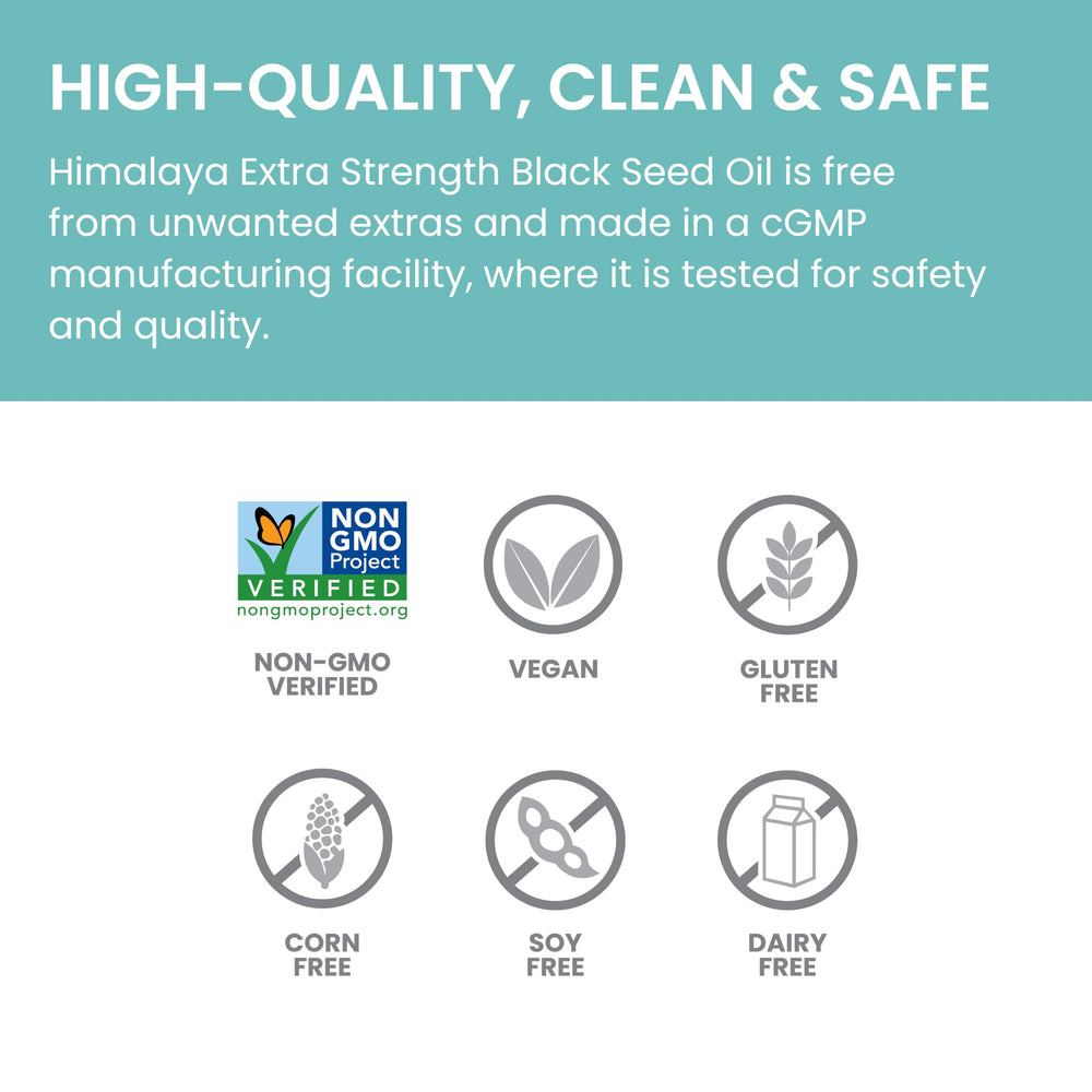 Himalaya Black Seed Oil produced in a cGMP facility with strict quality control.