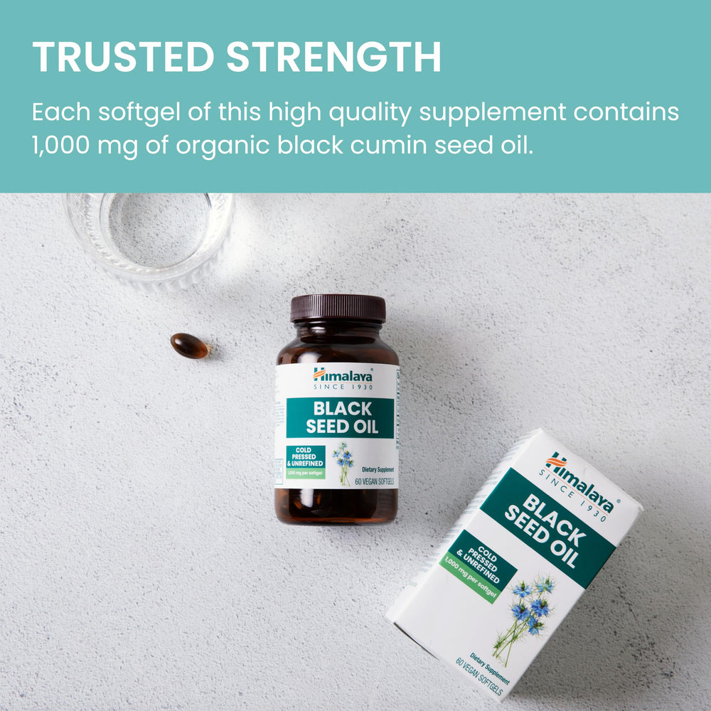 Himalaya Black Seed Oil Softgels daily routine image suggests simple wellness integration.