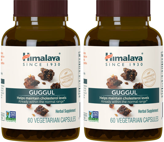 Himalaya Guggul bottle front view showing vegan format for clean supplementation