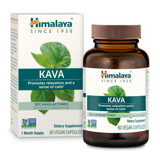 Himalaya Kava capsules in bottle promoting daily relaxation