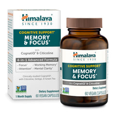 Himalaya Memory & Focus capsules close-up showing brain-boosting ingredients for daily focus.
