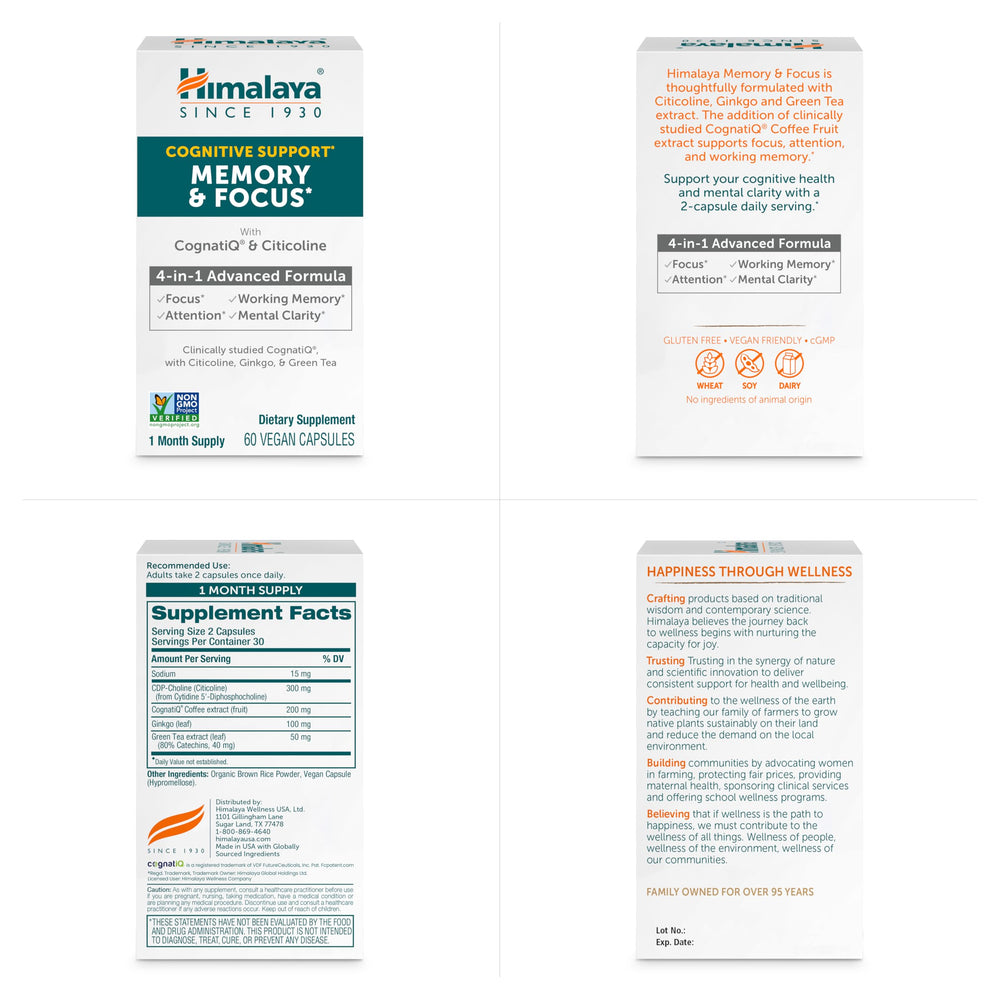 Himalaya Memory & Focus packaging design on display.