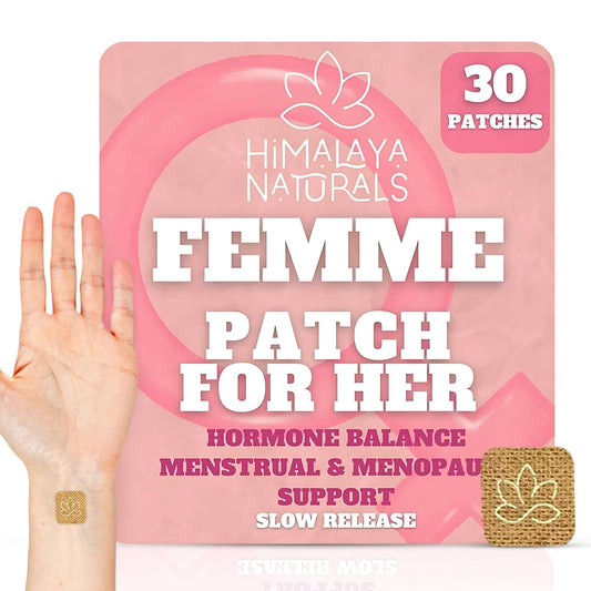 Himalaya Naturals Femme Herbal Patches packaging display for discreet vegan-friendly use