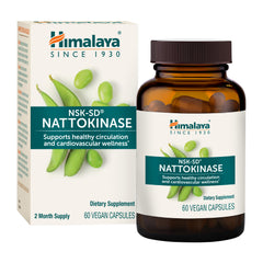 Himalaya NSK-SD nattokinase bottle front with vegan capsules for daily circulation support.