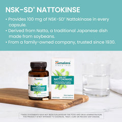 Himalaya NSK-SD nattokinase label showing gluten-free and dairy-free formulation.