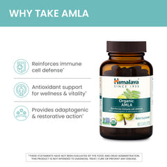 Himalaya Organic Amla powder and caplet mix illustrating standardized extract blend.