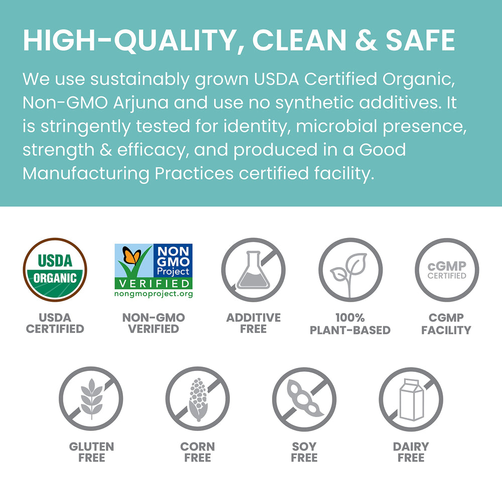 Himalaya Organic Arjuna ingredients highlight plant-based cardiovascular support.