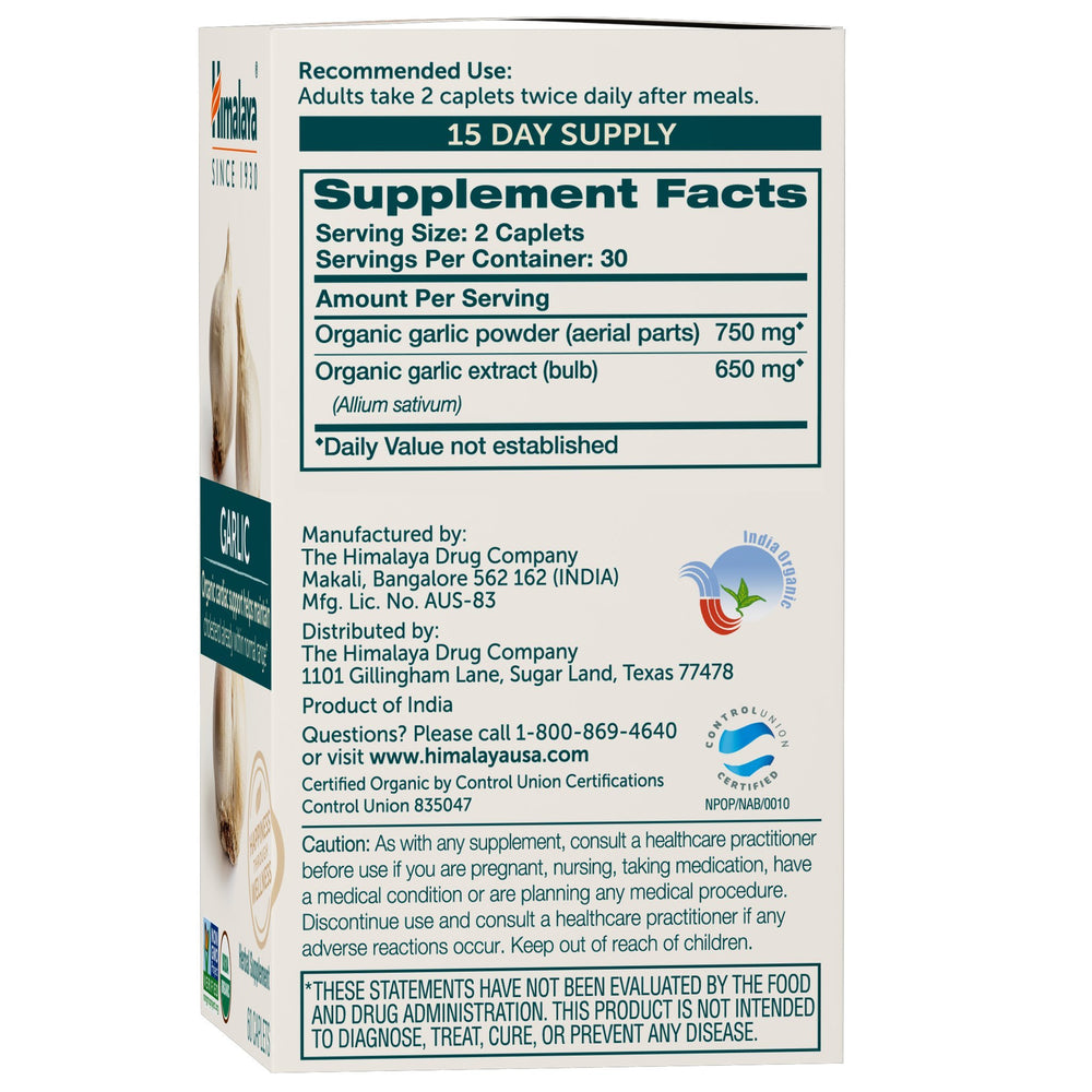 Himalaya Organic Garlic ingredients label with USDA Organic and Non-GMO seals