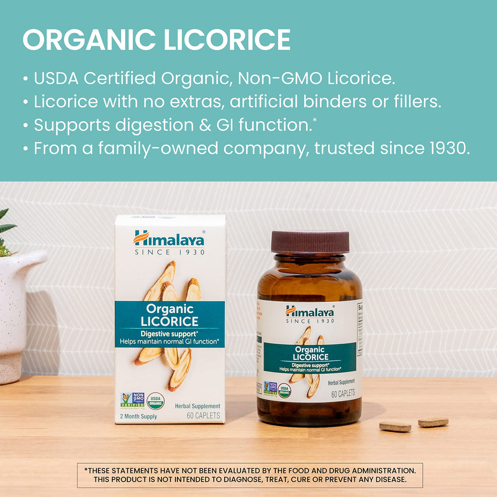 Himalaya Organic Licorice root powder and extract shown in capsules