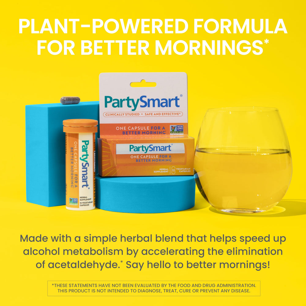 Himalaya PartySmart ingredients close-up featuring Andrographis, Chicory, Grapes, Dates.