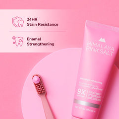 Close-up of toothpaste for sensitive teeth by HIMALAYA PINKSALT.