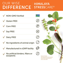 Himalaya StressCare ingredients blend with Ashwagandha and Tulsi for balanced energy.